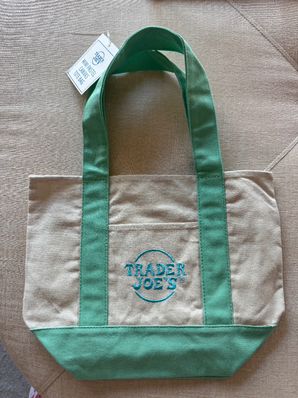 Trader Joe's Mini Tote Bag in Green and White -NWT